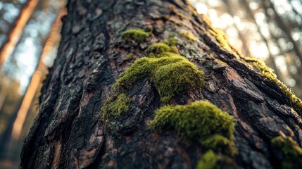 an old tree in a forest covered with moss