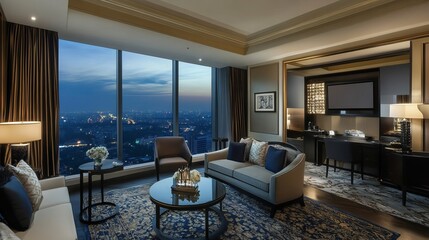 Wall Mural - luxury hotel apartment with elegant furnishings, panoramic views and luxurious amenities