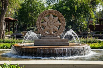 Wall Mural - Dharma Wheel Dharmachakra Urban Peace Buddhism Religion Spiritual Symbol - Generative AI