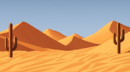 Wall Mural - Blocky pixel art desert background