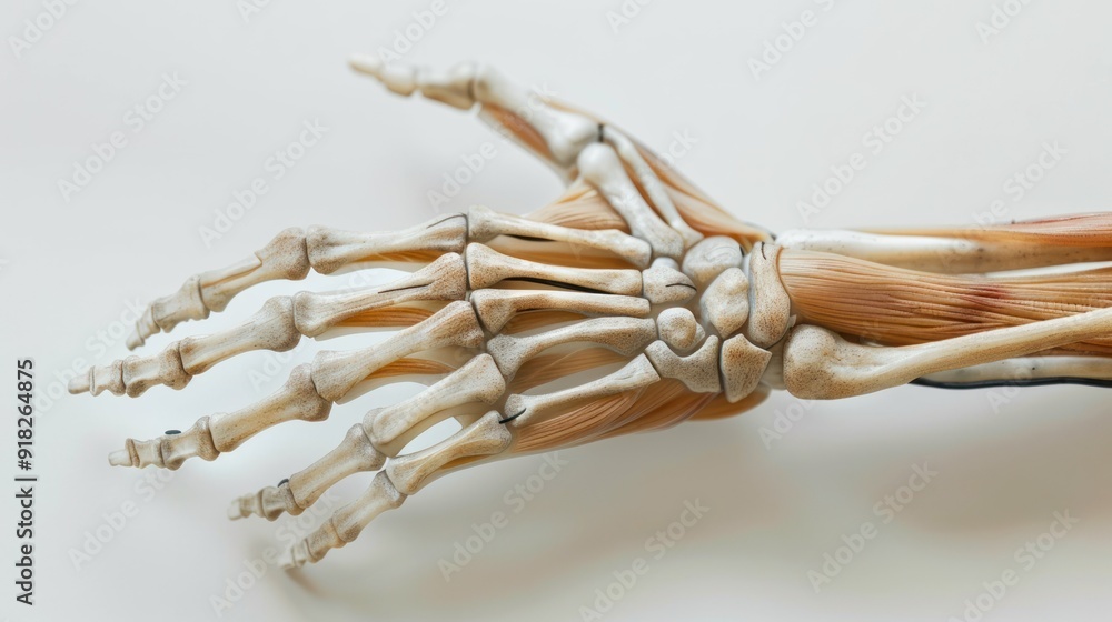 Diagram showing the bones and muscles in the hand.