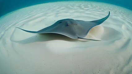 Wall Mural - stingray gliding over sand underwater sea