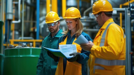 Wall Mural - generate a photo realistic image of employees undergoing training on safety compliance, with complia