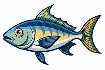 Wall Mural - Cartoon Illustration of a Blue and Yellow Fish with a Fin