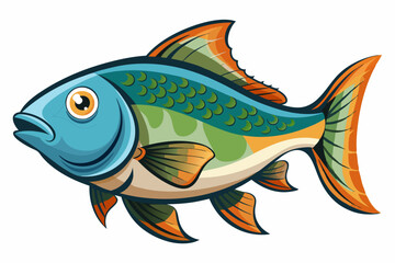 Cartoon Illustration of a Colorful Fish with Orange Fins