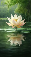 Wall Mural - Lotus Flower Lakeside Bloom Buddhism, Hinduism Religion Spiritual Symbol - Generative AI