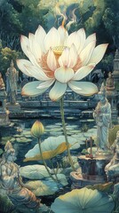 Canvas Print - Lotus Flower Temple Garden Buddhism, Hinduism Religion Spiritual Symbol - Generative AI