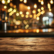 © Visioner - Wooden Tabletop with Defocused Bar Lights