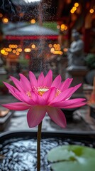 Poster - Lotus Flower Temple Garden Buddhism, Hinduism Religion Spiritual Symbol - Generative AI