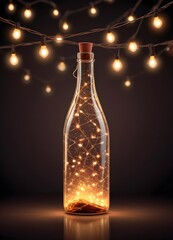 Wall Mural - Colorful glass bottle filled with string lights, creating a vibrant and whimsical visual effect against a dark background