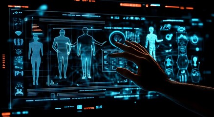 Hand Interacting With Futuristic Digital Interface.
