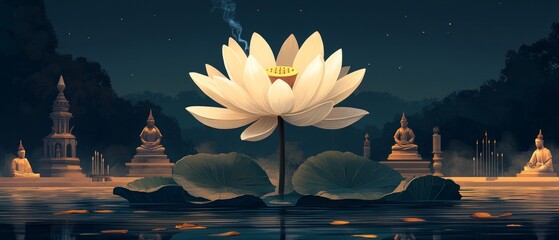 Wall Mural - Lotus Flower Temple Garden Buddhism, Hinduism Religion Spiritual Symbol - Generative AI