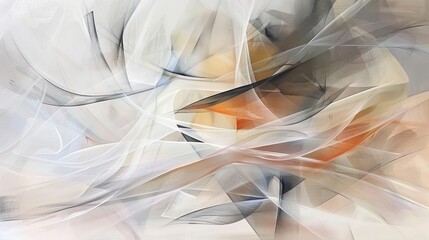 Wall Mural - abstract swirling patterns in soft white and orange hues, creating a sense of movement and fluidity