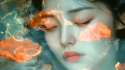 Canvas Print - Close-up of a Woman's Face with Water Reflections