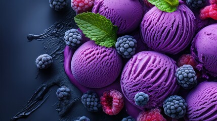 Wall Mural - Frozen berries and mint combine to create a purple ice cream sorbet. Berries-flavored purple sorbet.