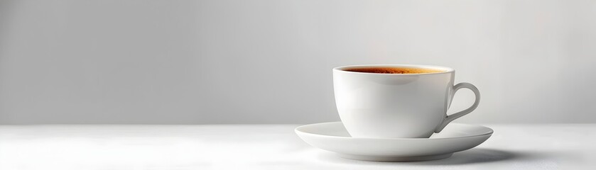 Wall Mural - Delicate Porcelain Cup of Steaming Hot Coffee on White Background