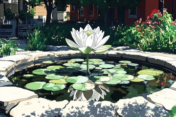 Canvas Print - Lotus Flower Urban Oasis Buddhism, Hinduism Religion Spiritual Symbol - Generative AI