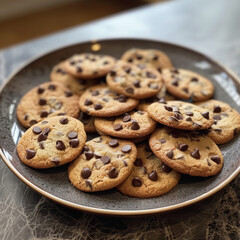 A Plate of Freshly Baked Chocolate Chip Cookies