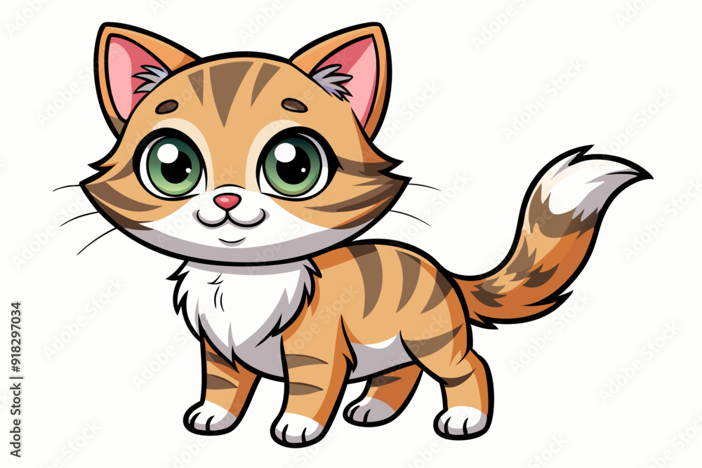 Cartoon Illustration of an Orange Tabby Cat with Big Eyes