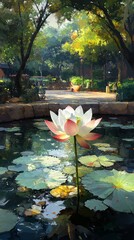 Poster - Lotus Flower Urban Oasis Buddhism, Hinduism Religion Spiritual Symbol - Generative AI