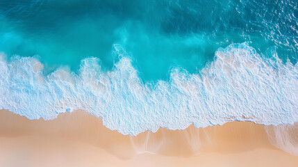 Wall Mural - Beach and waves from top view, Turquoise water background from top view