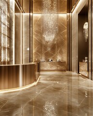 refined luxurious interior with polished marble floors, gold-plated walls, and diamond accents