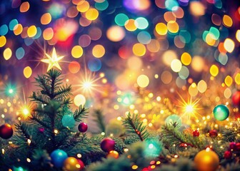 Sticker - Vibrant, colorful, blurred lights and shapes create a festive atmosphere, perfect for holiday season, with a magical, whimsical, and dreamy quality to the bokeh background.