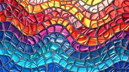 Wall Mural - vibrant glass mosaic in wavy patterns showcasing colors of sunset and ocean