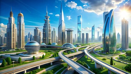 a futuristic city, equipped with advanced transportation systems and energy-efficient infrastructure