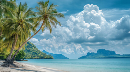 Wall Mural - Magical coast, Tropical coast, beach with hang palm trees