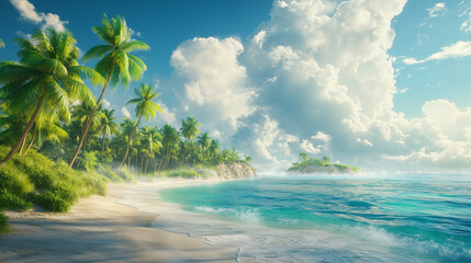 Wall Mural - Magical coast, Tropical coast, beach with hang palm trees