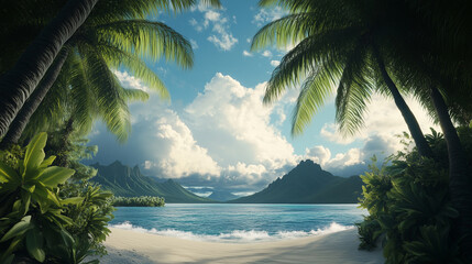 Wall Mural - Magical coast, Tropical coast, beach with hang palm trees