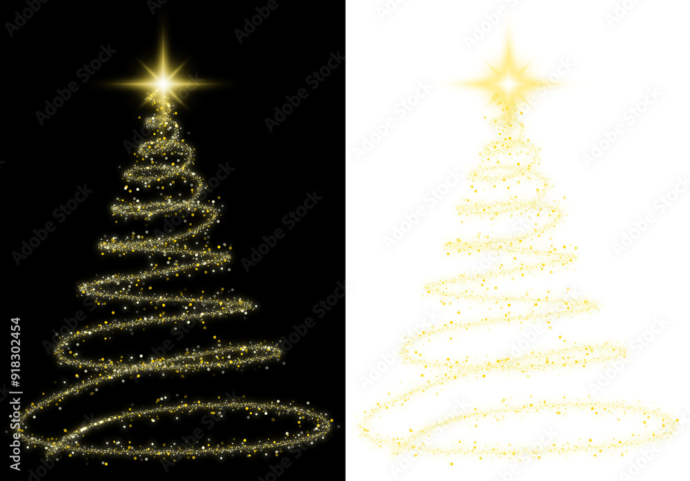 christmas tree with spiral particle yellow gold color Stock ...