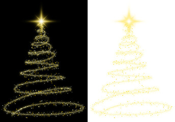 Wall Mural - christmas tree with spiral particle yellow gold color