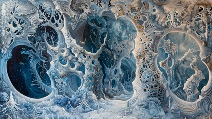 Wall Mural - abstract blue pattern resembling ocean waves and bubbles in a textured composition
