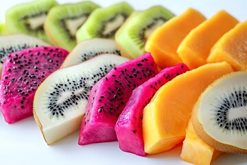 Colorful Fruit Slices - Illustration of Kiwi, Dragon Fruit, and Papaya