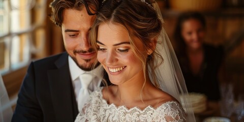 Bride and Groom Sharing a Tender Moment