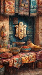 Wall Mural - hamsa hand desert market judaism, islam religion spiritual symbol - generative ai