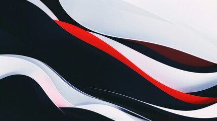 Wall Mural - abstract design with flowing black, white, and red shapes on a minimalist background