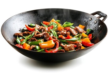 Wall Mural - Stir-Fried Beef with Vegetables in a Wok -  Realistic Food Photography