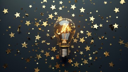 A light bulb surrounded by gold stars, symbolizing an award-winning idea.