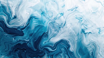 Wall Mural - Abstract background with a silver and blue marble gradient, complemented by fluid ink and water textures.