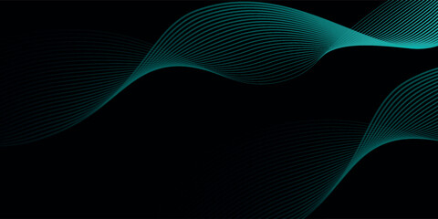 Wall Mural - Abstract black background and green line wave. vector ilustration