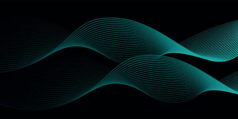 Wall Mural - Abstract black background and green line wave. vector ilustration