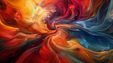 Wall Mural - vibrant abstract swirl of red, orange, and blue colors flowing together in dynamic patterns