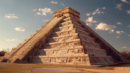 The ancient pyramid of El Castillo at Chichen Itza, with its steps perfectly aligned to cast a shadow during