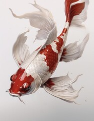 Canvas Print - illustration of a fish koi red and white 