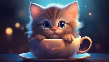 Wall Mural - cat in a cup