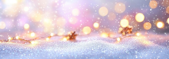 Wall Mural - Sparkling Glitter and Lights on Snowy Background