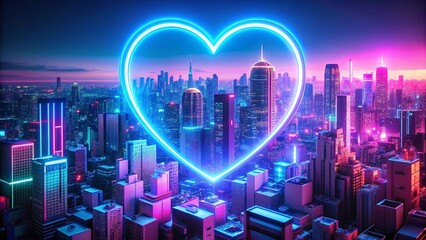 Wall Mural - Digital Love Letters: A Neon-Lit Cityscape  AI Generated